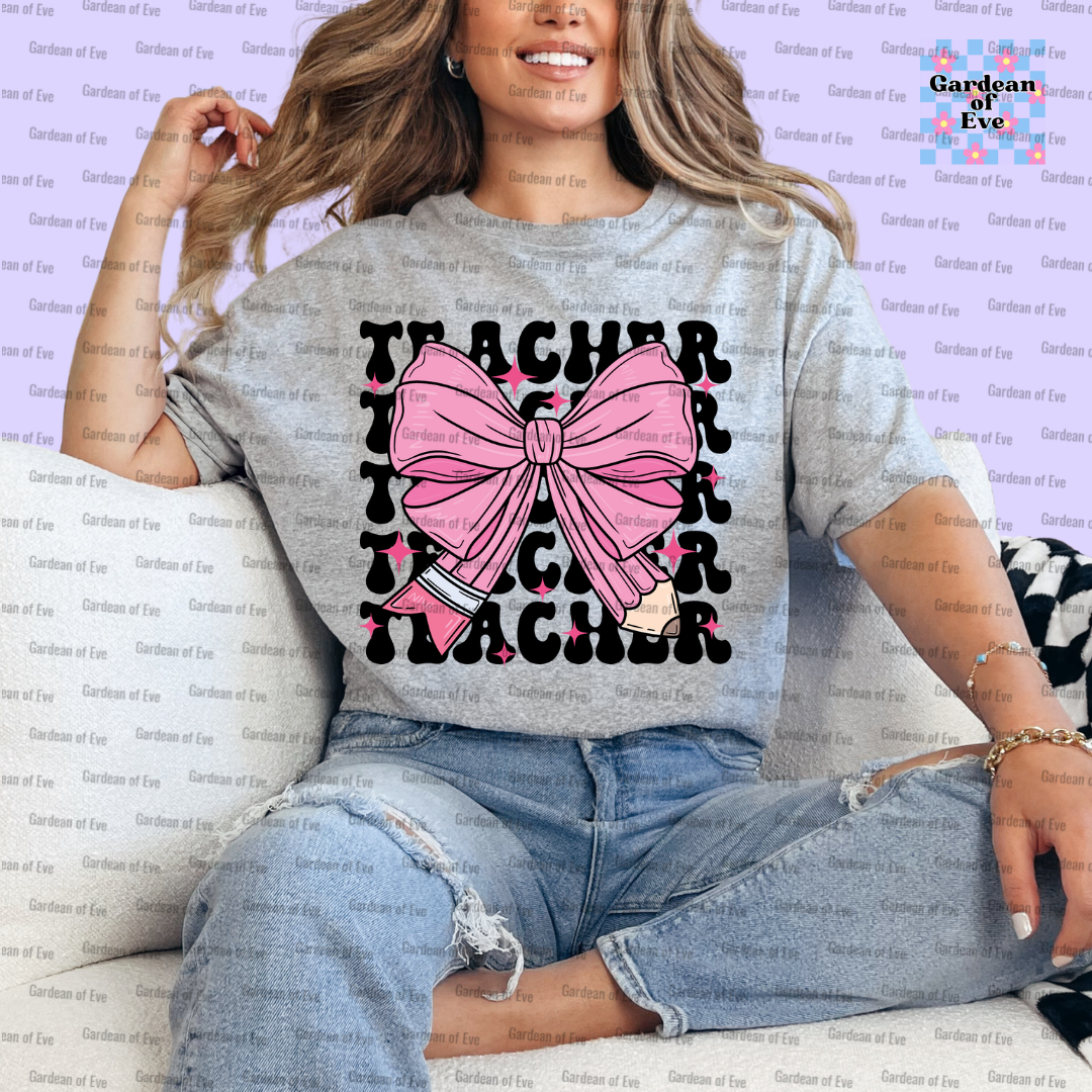 Pink Bow Teacher Shirt