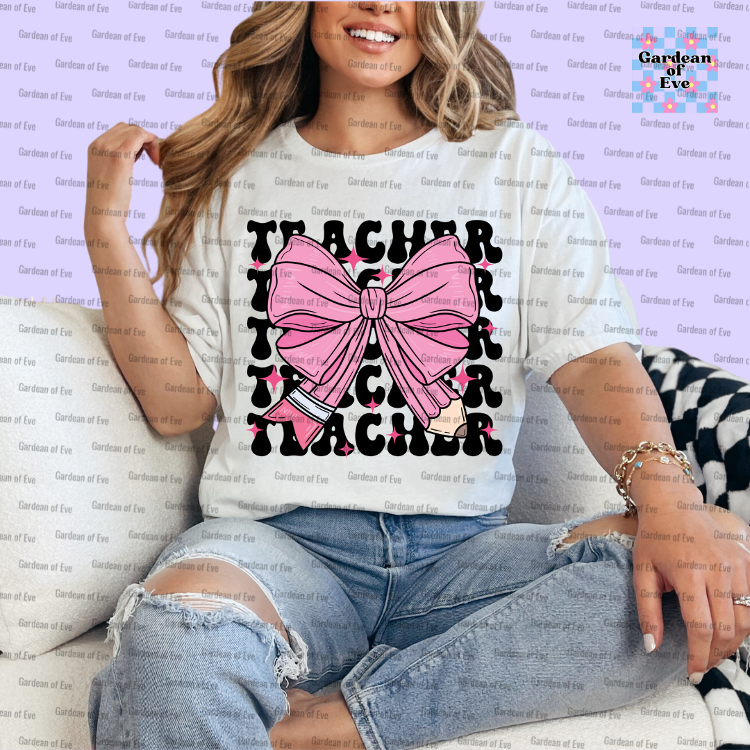 Pink Bow Teacher Shirt