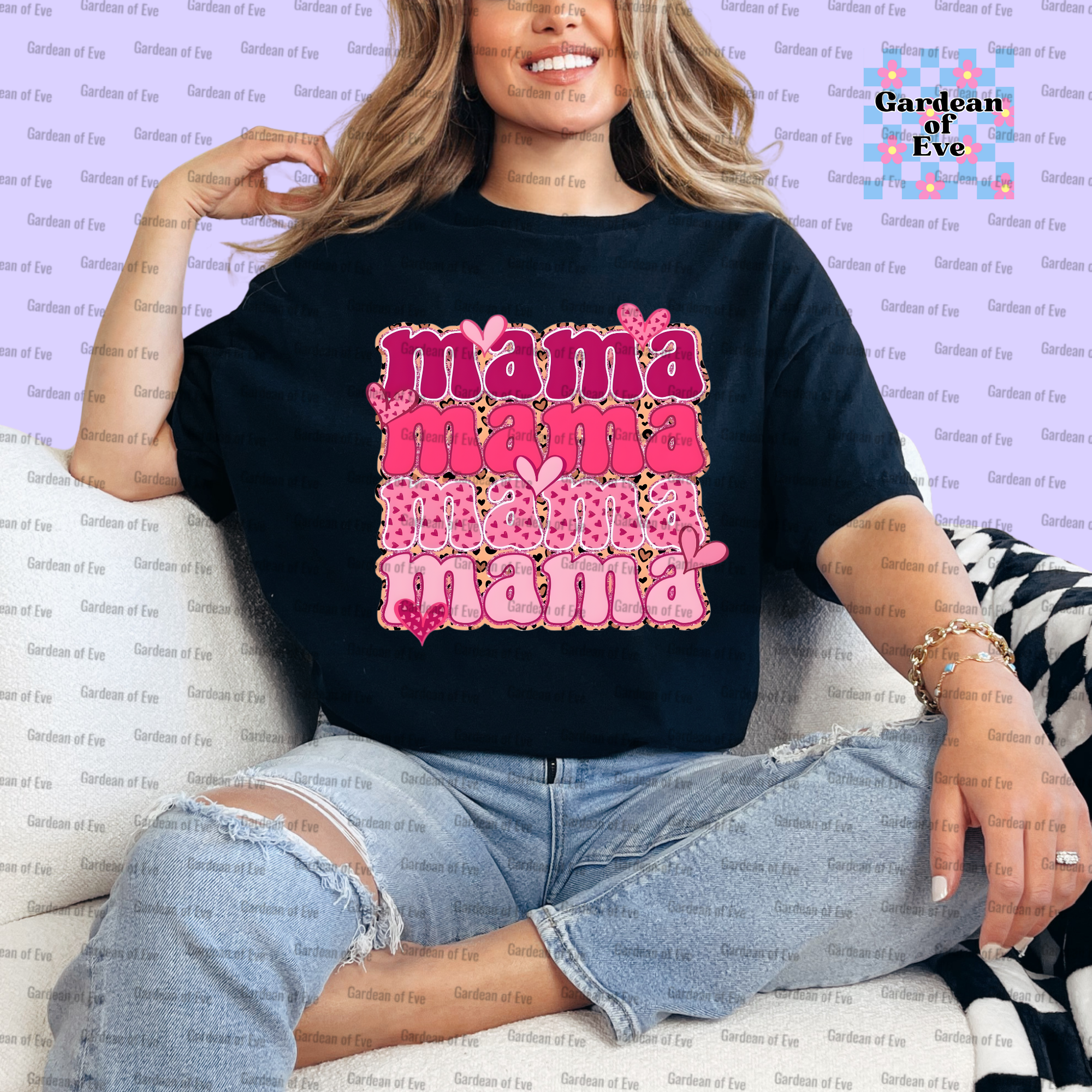 Cheetah Pink Hearts Mama Shirt