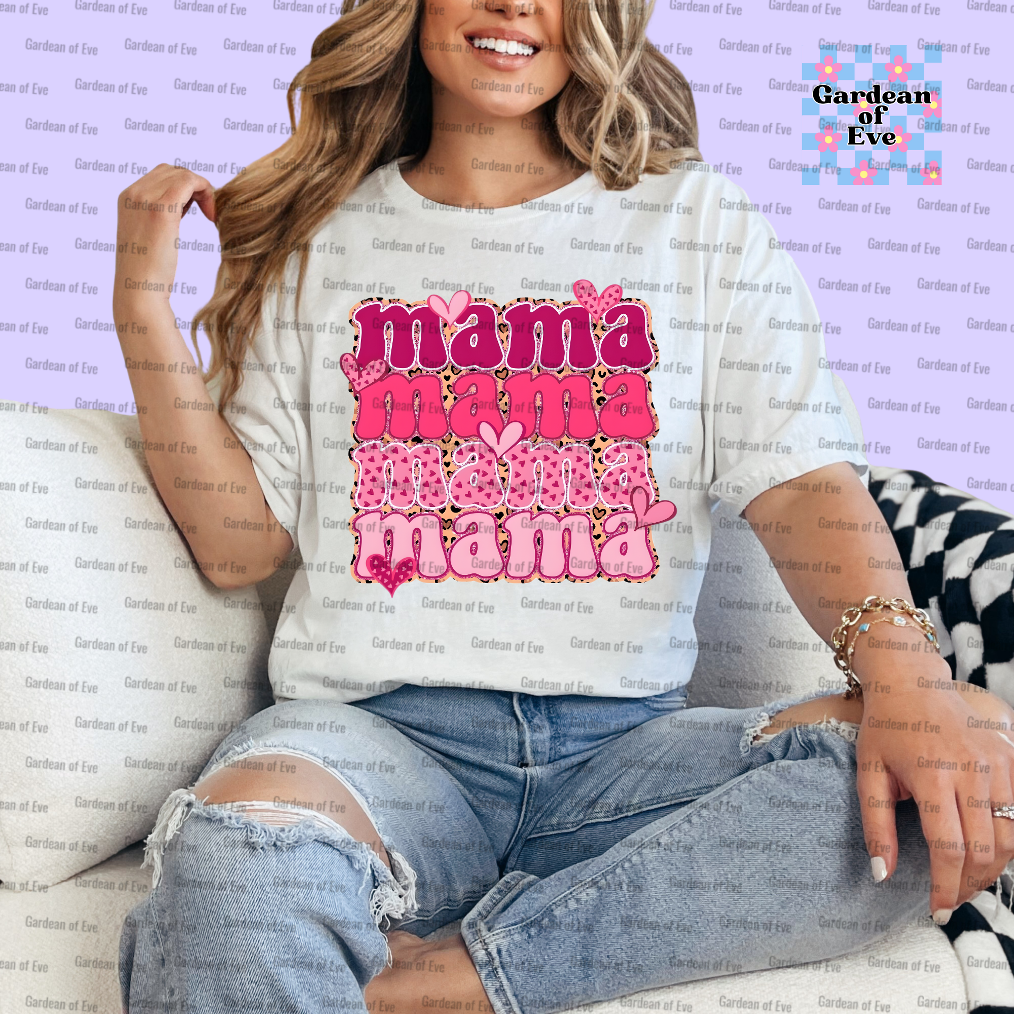 Cheetah Pink Hearts Mama Shirt