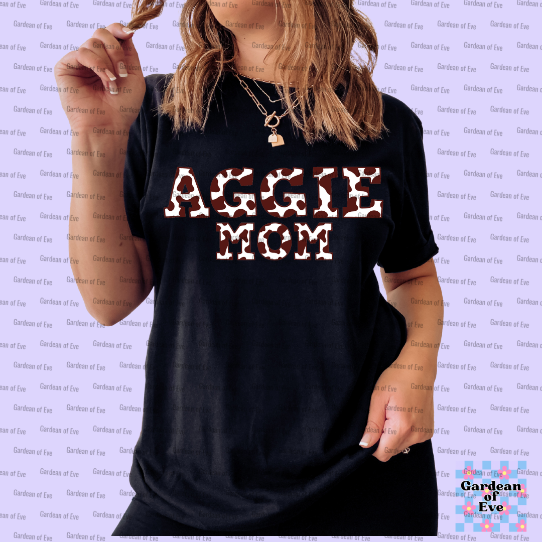 Cow Print Aggie Mom Shirt