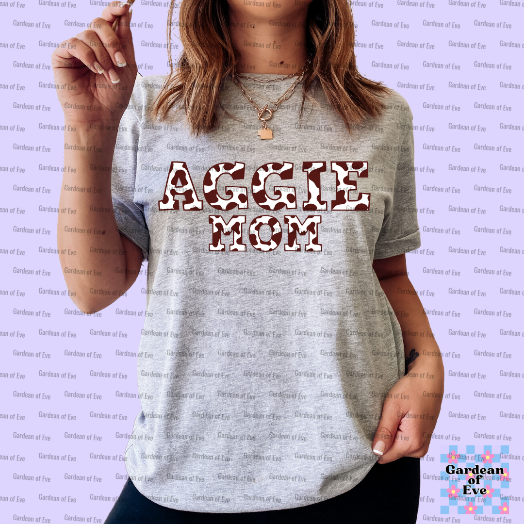 Cow Print Aggie Mom Shirt