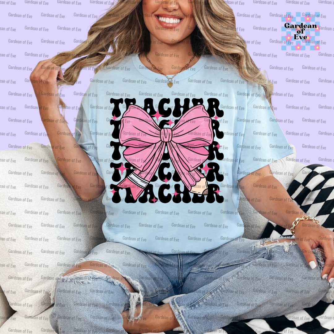 Pink Bow Teacher Shirt