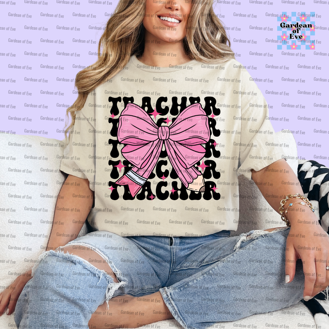 Pink Bow Teacher Shirt