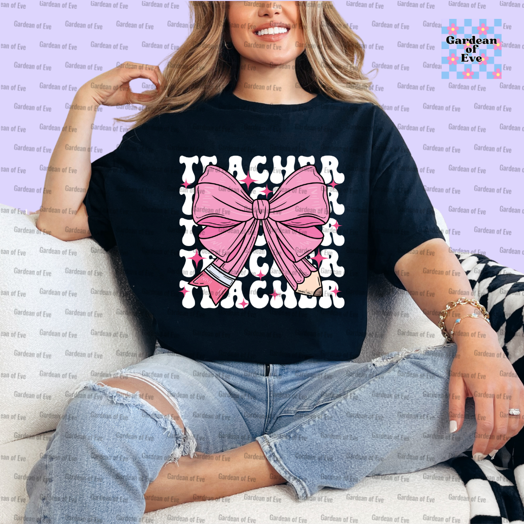 Pink Bow Teacher Shirt