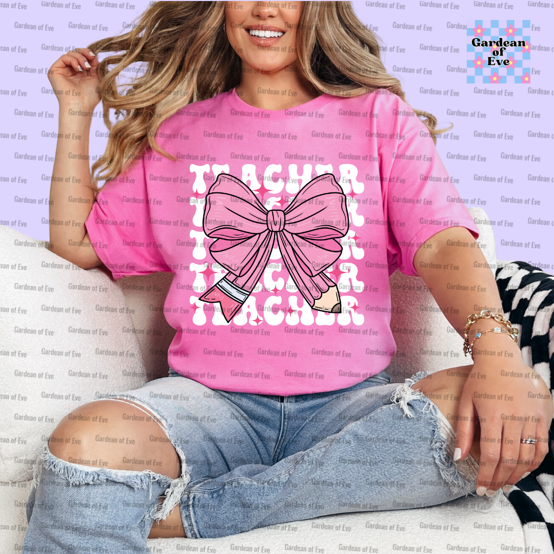 Pink Bow Teacher Shirt