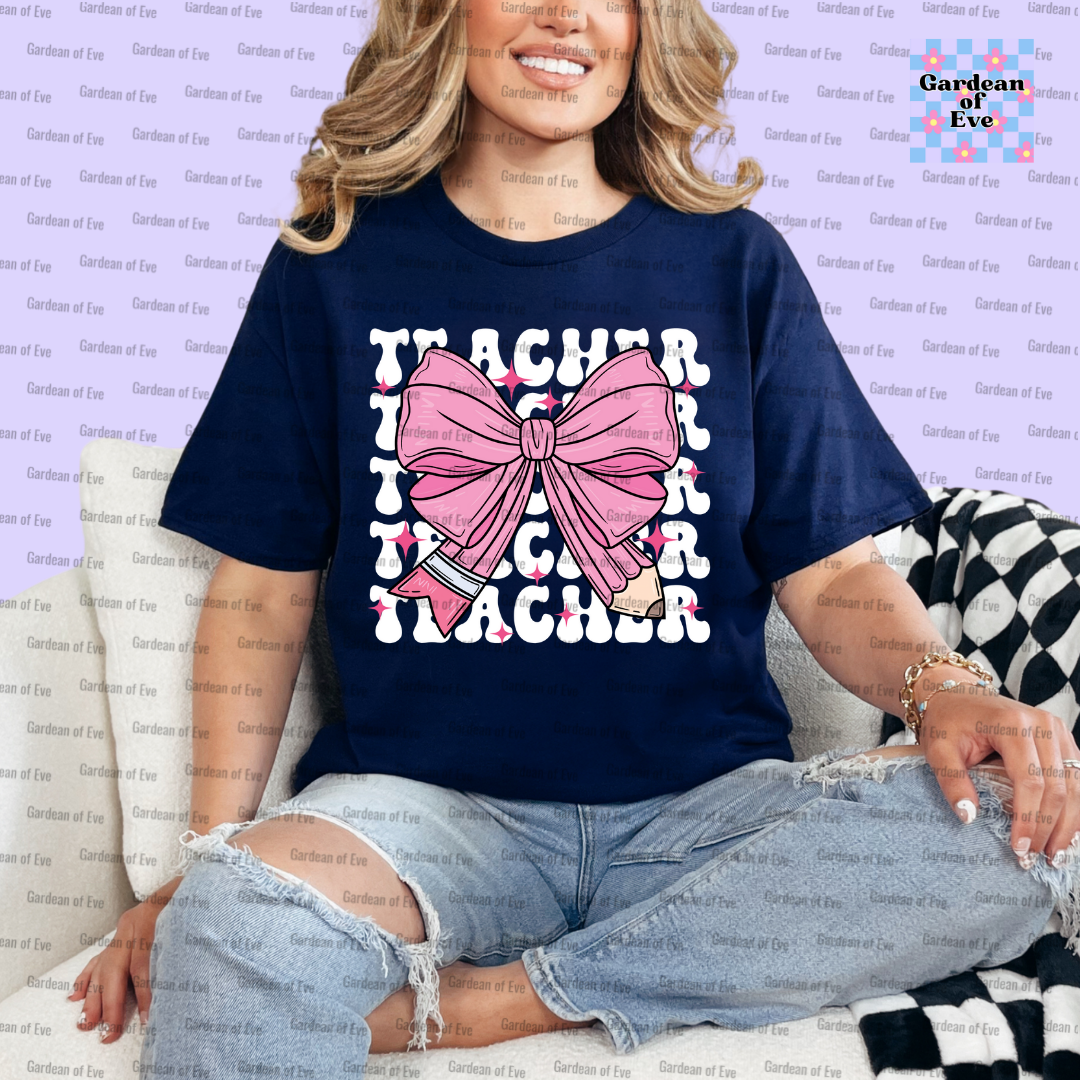 Pink Bow Teacher Shirt