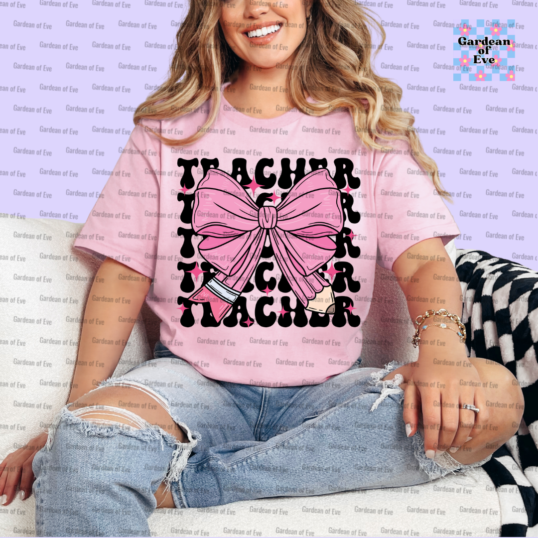 Pink Bow Teacher Shirt